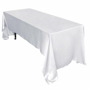 Satin |  60″x126″ White Seamless Satin Rectangular Tablecloth