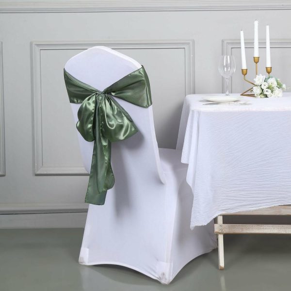 Satin Sashes |  5 Pack Dusty Sage Green Satin Chair Sashes – 6″x106″