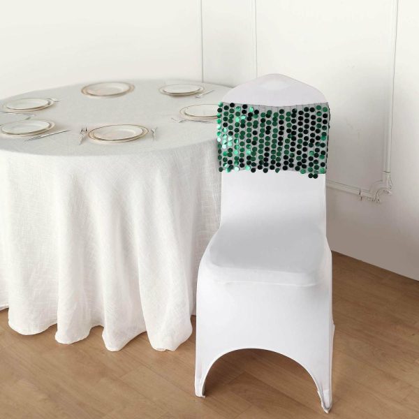 Sequin & Shimmer Sashes |  5 Pack 13″x10″ Hunter Emerald Green Big Payette Sequin Chair Sash Bands