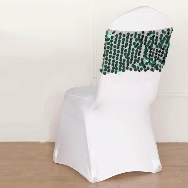 Sequin & Shimmer Sashes |  5 Pack 13″x10″ Hunter Emerald Green Big Payette Sequin Chair Sash Bands