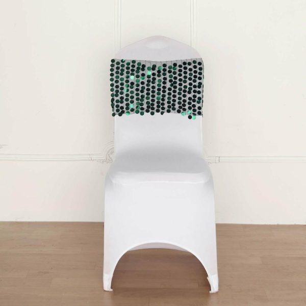 Sequin & Shimmer Sashes |  5 Pack 13″x10″ Hunter Emerald Green Big Payette Sequin Chair Sash Bands