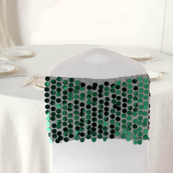 Sequin & Shimmer Sashes |  5 Pack 13″x10″ Hunter Emerald Green Big Payette Sequin Chair Sash Bands