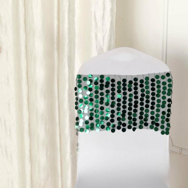 Sequin & Shimmer Sashes |  5 Pack 13″x10″ Hunter Emerald Green Big Payette Sequin Chair Sash Bands