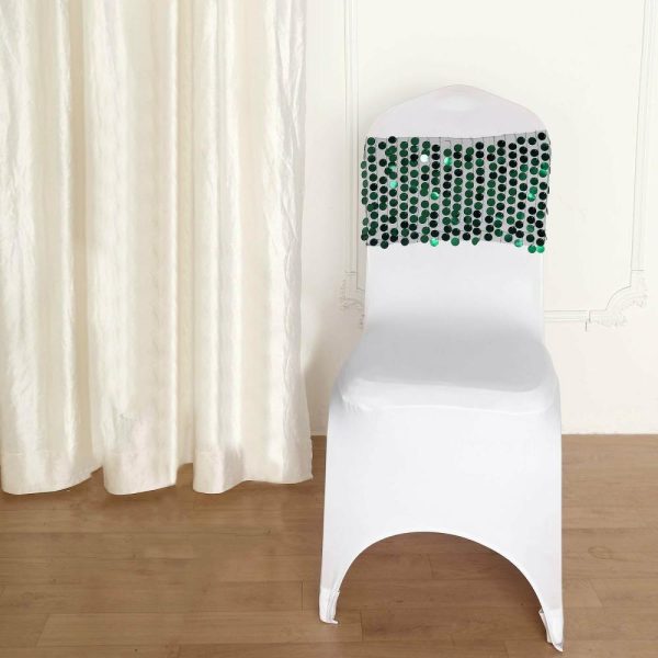 Sequin & Shimmer Sashes |  5 Pack 13″x10″ Hunter Emerald Green Big Payette Sequin Chair Sash Bands