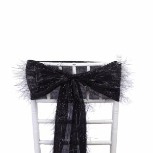 Sequin & Shimmer Sashes |  5 Pack Black Metallic Fringe Shag Tinsel Chair Sashes, Shimmery Polyester Chair Sashes – 6″x108″