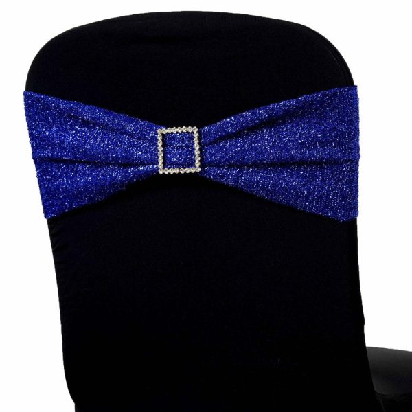 Sequin & Shimmer Sashes |  5 Pack Royal Blue Metallic Shimmer Tinsel Spandex Chair Sashes