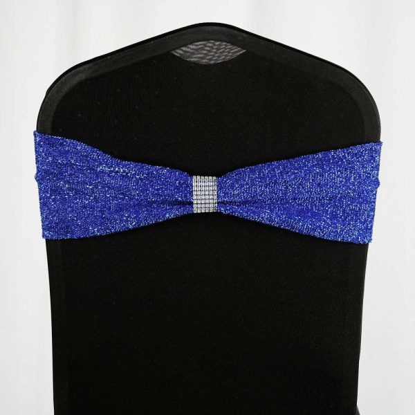 Sequin & Shimmer Sashes |  5 Pack Royal Blue Metallic Shimmer Tinsel Spandex Chair Sashes