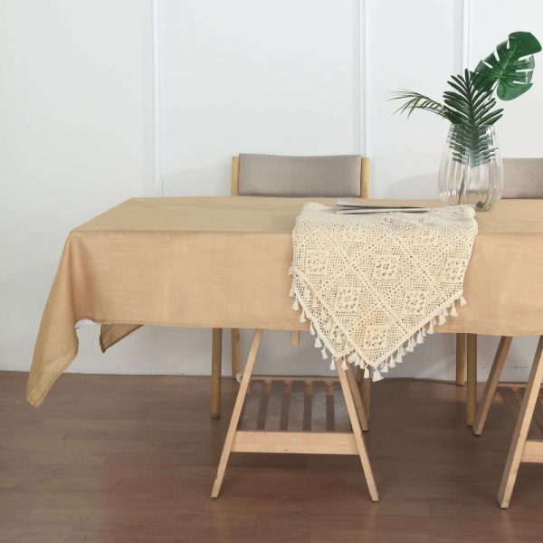 Jute & Lace |  60″x102″ Natural Seamless Rectangular Tablecloth, Linen Table Cloth With Slubby Textured, Wrinkle Resistant