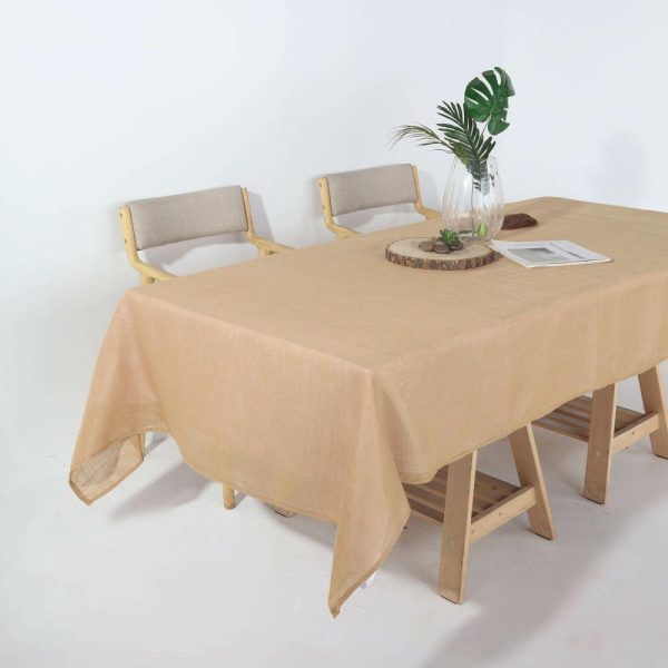 Jute & Lace |  60″x102″ Natural Seamless Rectangular Tablecloth, Linen Table Cloth With Slubby Textured, Wrinkle Resistant