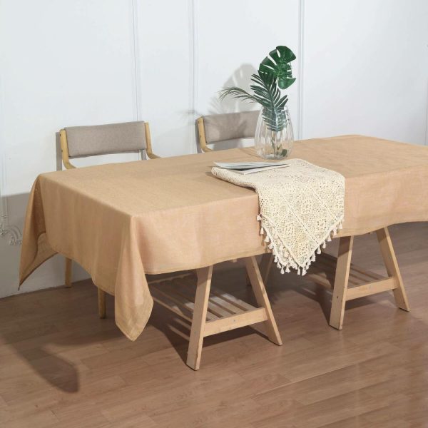 Jute & Lace |  60″x102″ Natural Seamless Rectangular Tablecloth, Linen Table Cloth With Slubby Textured, Wrinkle Resistant