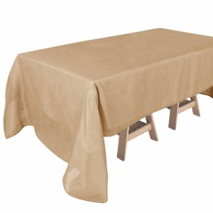 Jute & Lace |  60″x126″ Natural Seamless Rectangular Tablecloth, Linen Table Cloth With Slubby Textured, Wrinkle Resistant