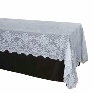 Jute & Lace |  60″X126″ Premium Lace White Seamless Rectangular Oblong Tablecloth