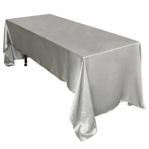 Satin |  60″x126″ Silver Seamless Satin Rectangular Tablecloth