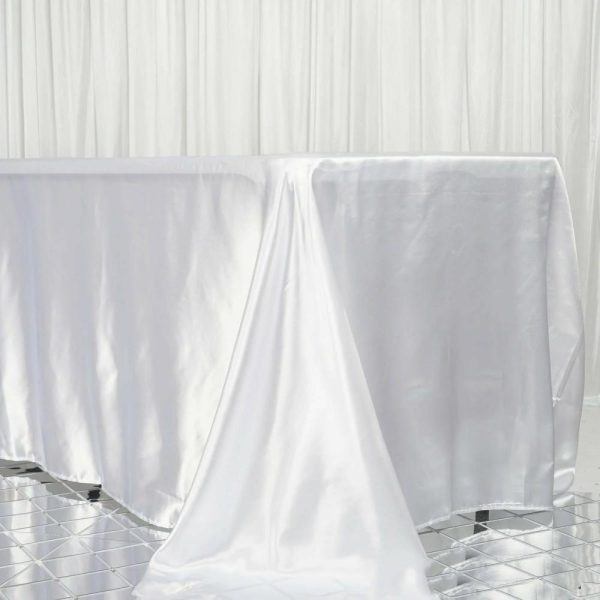 Satin |  90″x156″ White Seamless Satin Rectangular Tablecloth for 8 Foot Table With Floor-Length Drop