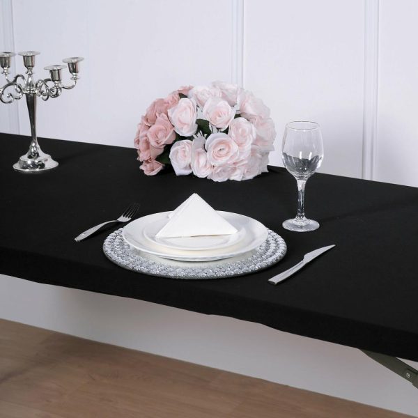 Spandex & Fitted |  Black Stretch Spandex Banquet Tablecloth Top Cover 6ft Wrinkle Free Fitted Table Cover for 72″x30″ Tables