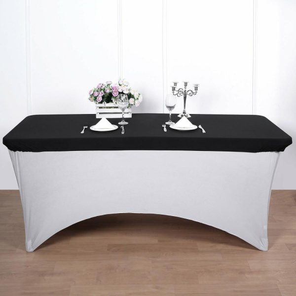 Spandex & Fitted |  Black Stretch Spandex Banquet Tablecloth Top Cover 6ft Wrinkle Free Fitted Table Cover for 72″x30″ Tables