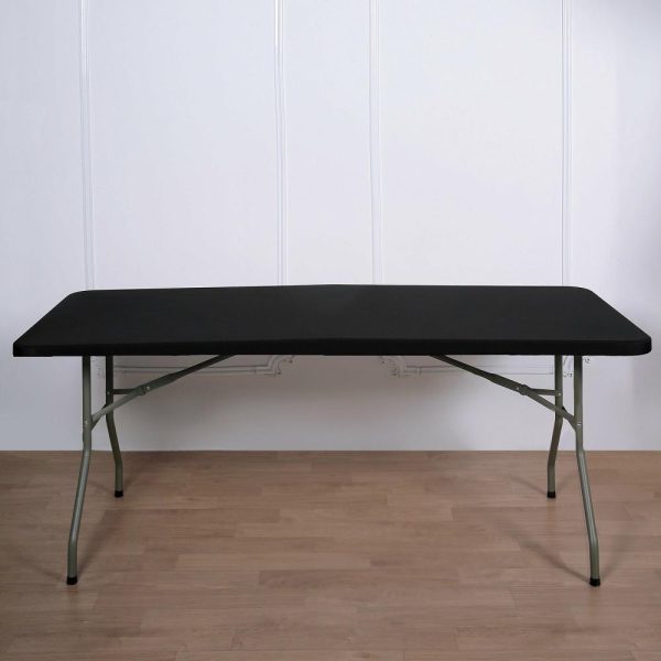 Spandex & Fitted |  Black Stretch Spandex Banquet Tablecloth Top Cover 6ft Wrinkle Free Fitted Table Cover for 72″x30″ Tables