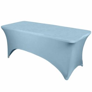 Spandex & Fitted |  Dusty Blue Stretch Spandex Rectangle Tablecloth 6ft Wrinkle Free Fitted Table Cover for 72″x30″ Tables