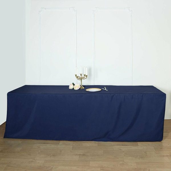 Spandex & Fitted |  Navy Blue Fitted Polyester Rectangle Tablecloth 8ft Table Cover For 96″x30″ Tables