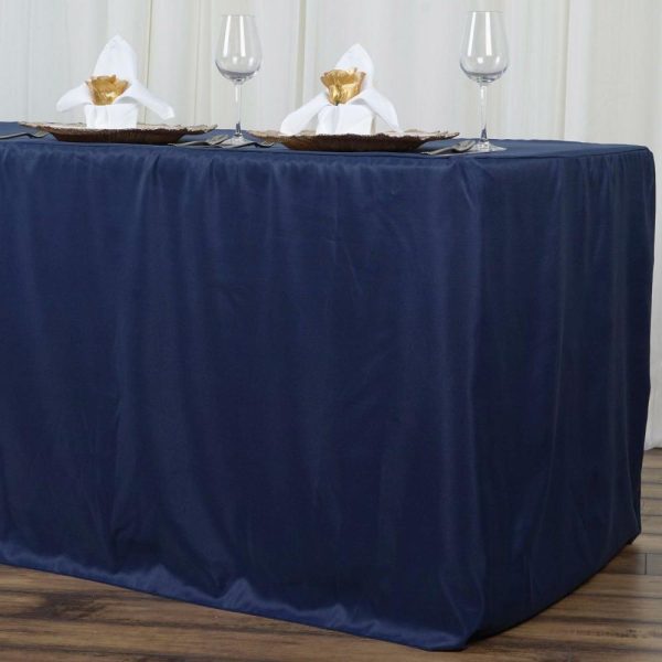 Spandex & Fitted |  Navy Blue Fitted Polyester Rectangle Tablecloth 8ft Table Cover For 96″x30″ Tables