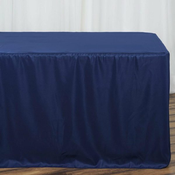 Spandex & Fitted |  Navy Blue Fitted Polyester Rectangle Tablecloth 8ft Table Cover For 96″x30″ Tables