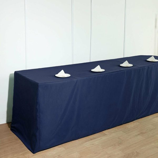 Spandex & Fitted |  Navy Blue Fitted Polyester Rectangle Tablecloth 8ft Table Cover For 96″x30″ Tables