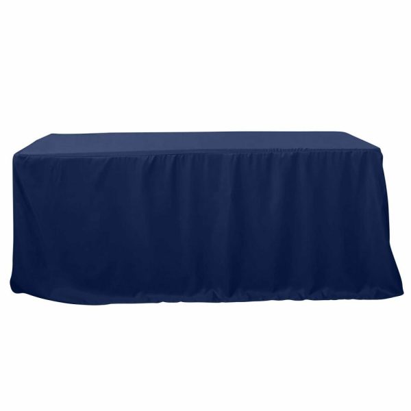 Spandex & Fitted |  Navy Blue Fitted Polyester Rectangle Tablecloth 8ft Table Cover For 96″x30″ Tables