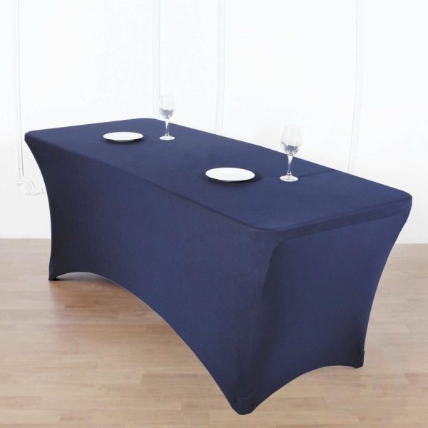 Spandex & Fitted |  Navy Blue Stretch Spandex Rectangle Tablecloth 8ft Wrinkle Free Fitted Table Cover for 96″x30″ Tables