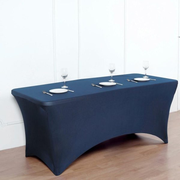 Spandex & Fitted |  Navy Blue Stretch Spandex Rectangle Tablecloth 8ft Wrinkle Free Fitted Table Cover for 96″x30″ Tables