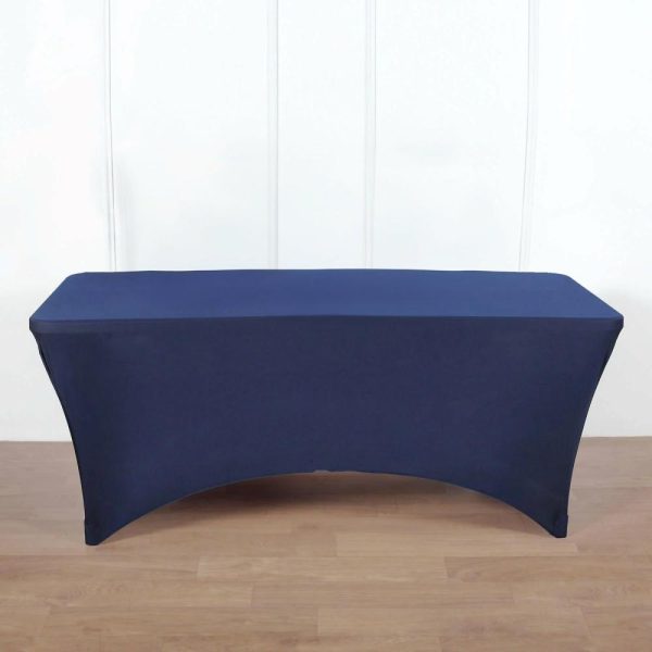 Spandex & Fitted |  Navy Blue Stretch Spandex Rectangle Tablecloth 8ft Wrinkle Free Fitted Table Cover for 96″x30″ Tables