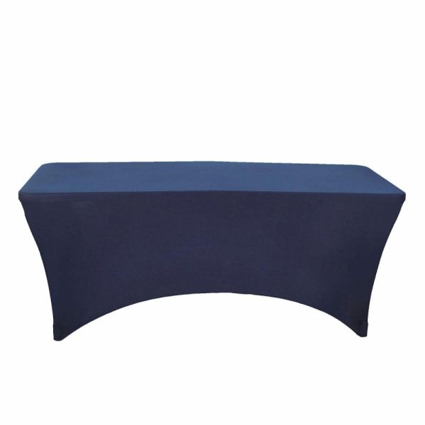 Spandex & Fitted |  Navy Blue Stretch Spandex Rectangle Tablecloth 8ft Wrinkle Free Fitted Table Cover for 96″x30″ Tables