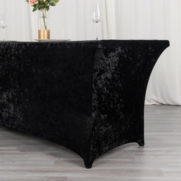 Taffeta & Velvet |  6ft Black Crushed Velvet Spandex Fitted Rectangular Table Cover