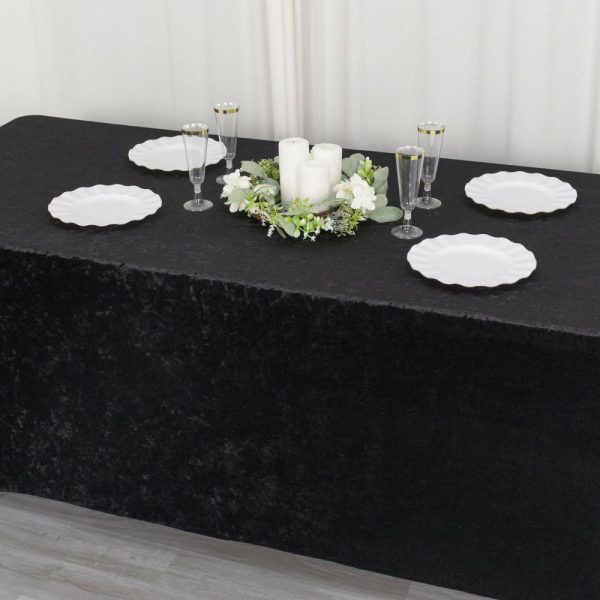 Taffeta & Velvet |  6ft Black Crushed Velvet Spandex Fitted Rectangular Table Cover