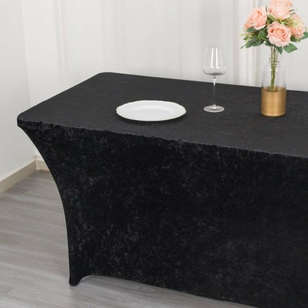 Taffeta & Velvet |  6ft Black Crushed Velvet Spandex Fitted Rectangular Table Cover