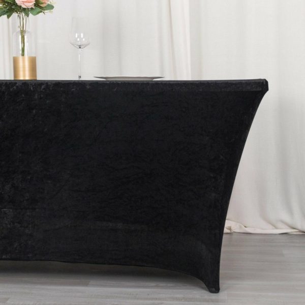 Taffeta & Velvet |  6ft Black Crushed Velvet Spandex Fitted Rectangular Table Cover