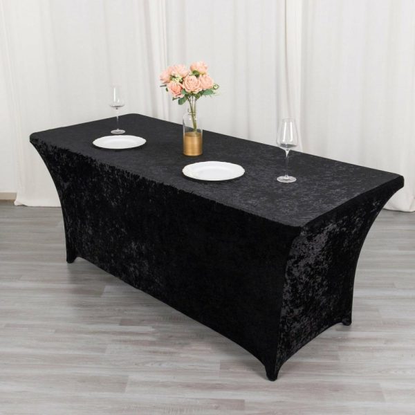 Taffeta & Velvet |  6ft Black Crushed Velvet Spandex Fitted Rectangular Table Cover