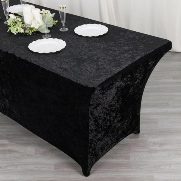 Taffeta & Velvet |  6ft Black Crushed Velvet Spandex Fitted Rectangular Table Cover