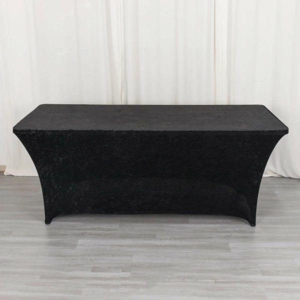 Taffeta & Velvet |  6ft Black Crushed Velvet Spandex Fitted Rectangular Table Cover