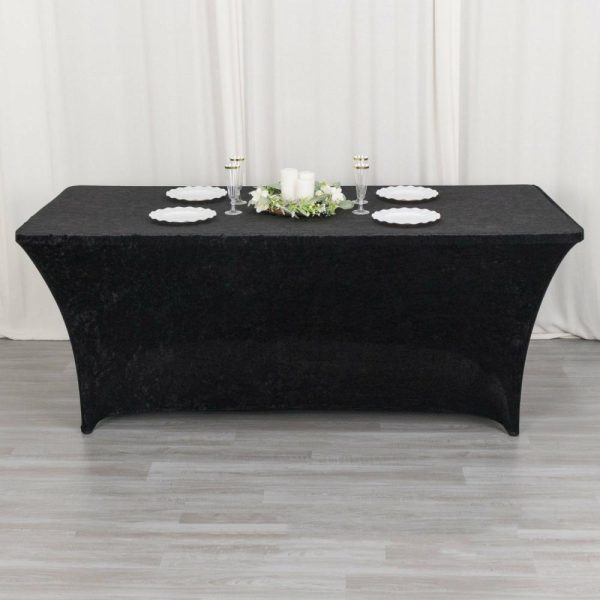 Taffeta & Velvet |  6ft Black Crushed Velvet Spandex Fitted Rectangular Table Cover