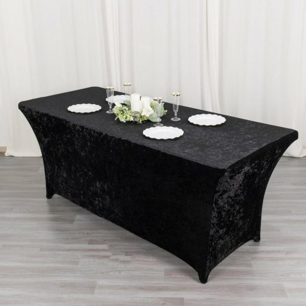 Taffeta & Velvet |  6ft Black Crushed Velvet Spandex Fitted Rectangular Table Cover