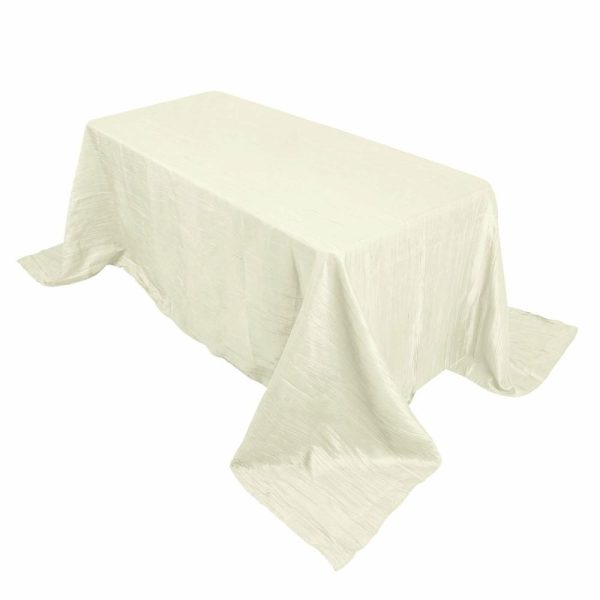 Taffeta & Velvet |  90″x132″ Ivory Accordion Crinkle Taffeta Seamless Rectangular Tablecloth for 6 Foot Table With Floor-Length Drop