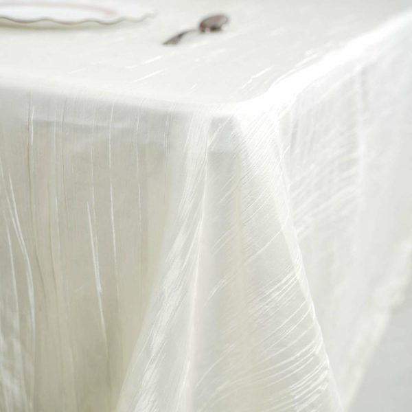 Taffeta & Velvet |  90″x132″ Ivory Accordion Crinkle Taffeta Seamless Rectangular Tablecloth for 6 Foot Table With Floor-Length Drop