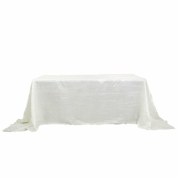 Taffeta & Velvet |  90″x132″ Ivory Accordion Crinkle Taffeta Seamless Rectangular Tablecloth for 6 Foot Table With Floor-Length Drop