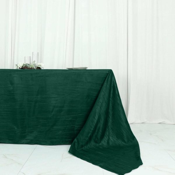 Taffeta & Velvet |  90″x156″ Hunter Emerald Green Accordion Crinkle Taffeta Seamless Rectangular Tablecloth for 8 Foot Table With Floor-Length Drop