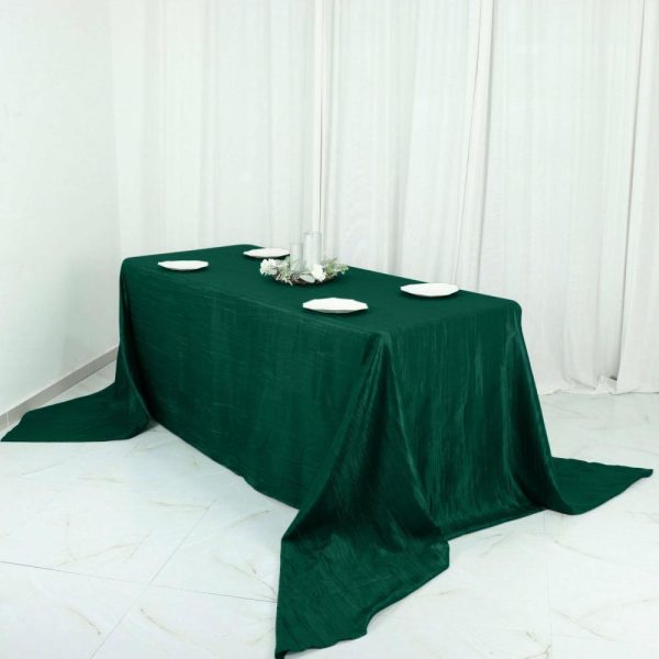 Taffeta & Velvet |  90″x156″ Hunter Emerald Green Accordion Crinkle Taffeta Seamless Rectangular Tablecloth for 8 Foot Table With Floor-Length Drop