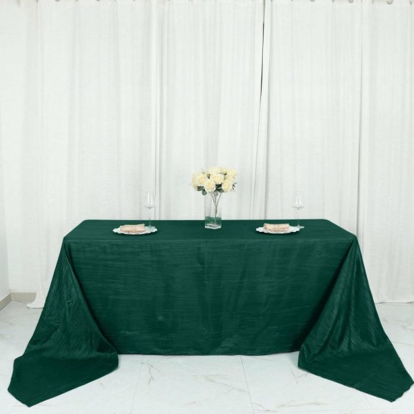 Taffeta & Velvet |  90″x156″ Hunter Emerald Green Accordion Crinkle Taffeta Seamless Rectangular Tablecloth for 8 Foot Table With Floor-Length Drop