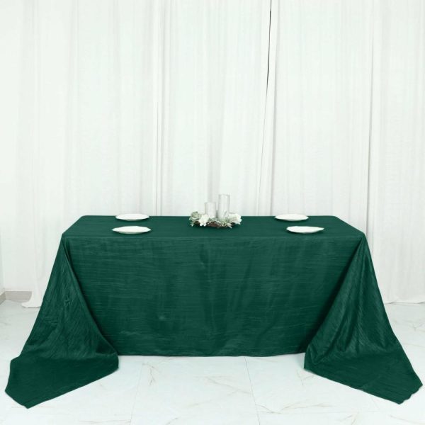 Taffeta & Velvet |  90″x156″ Hunter Emerald Green Accordion Crinkle Taffeta Seamless Rectangular Tablecloth for 8 Foot Table With Floor-Length Drop