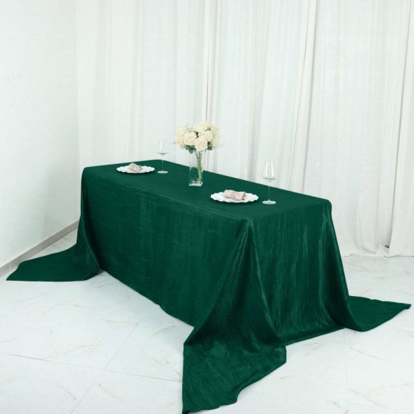 Taffeta & Velvet |  90″x156″ Hunter Emerald Green Accordion Crinkle Taffeta Seamless Rectangular Tablecloth for 8 Foot Table With Floor-Length Drop