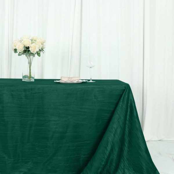 Taffeta & Velvet |  90″x156″ Hunter Emerald Green Accordion Crinkle Taffeta Seamless Rectangular Tablecloth for 8 Foot Table With Floor-Length Drop