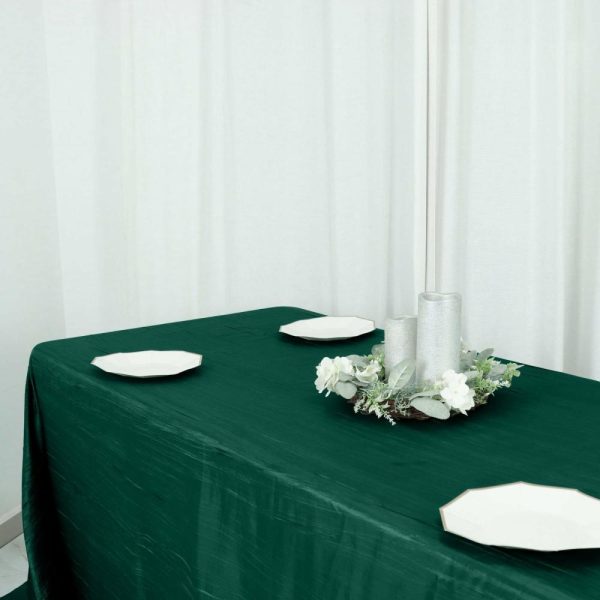 Taffeta & Velvet |  90″x156″ Hunter Emerald Green Accordion Crinkle Taffeta Seamless Rectangular Tablecloth for 8 Foot Table With Floor-Length Drop